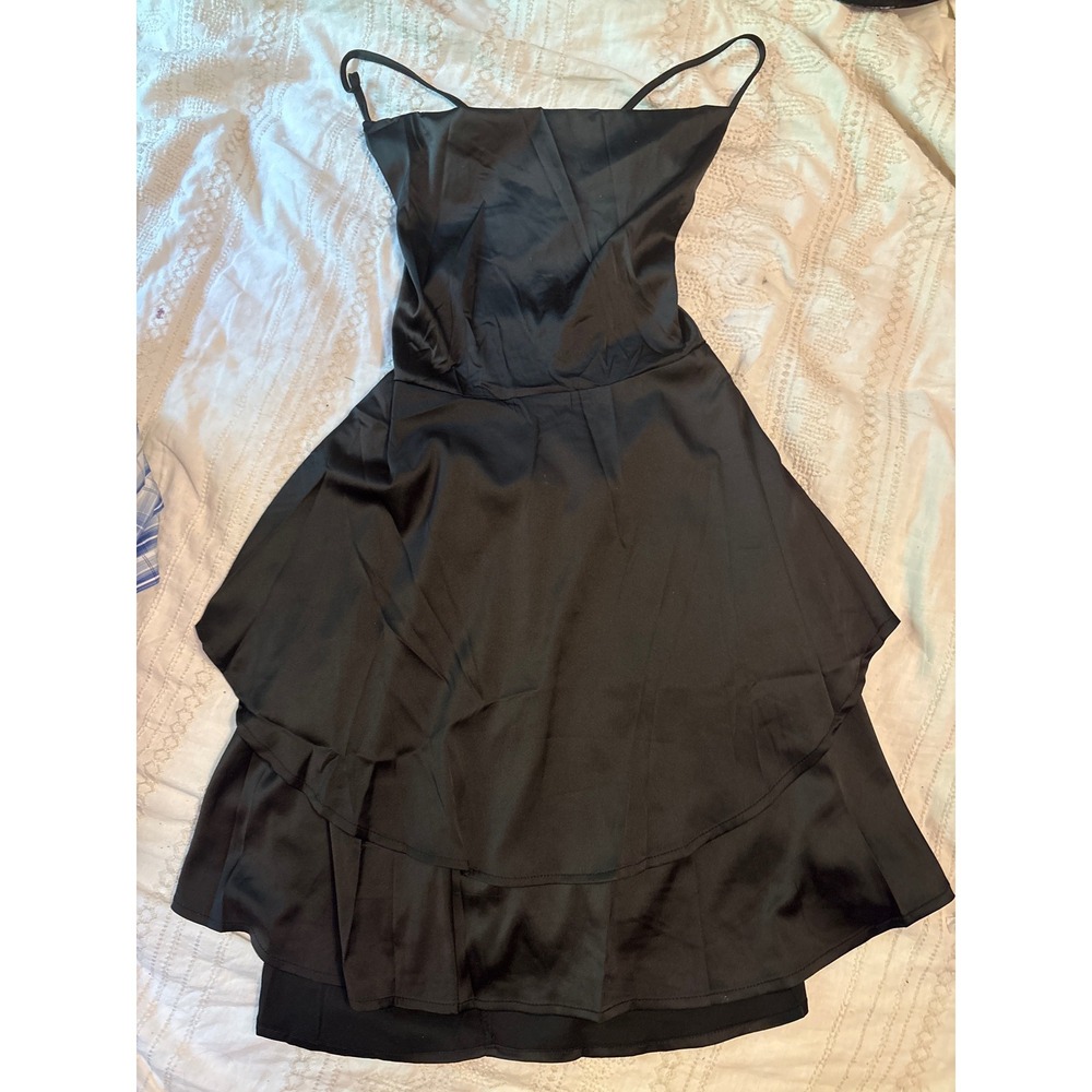 Zaful Black‎ Satin Sleevless Tiered Mibi Party Dress, Small